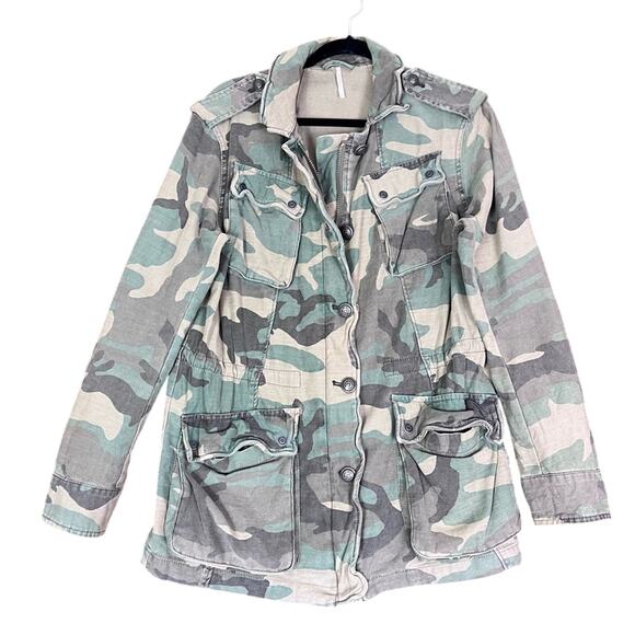 Free People Jacket Women's Size Small Military Camo Utility Multi-pocket Combat - Picture 1 of 11